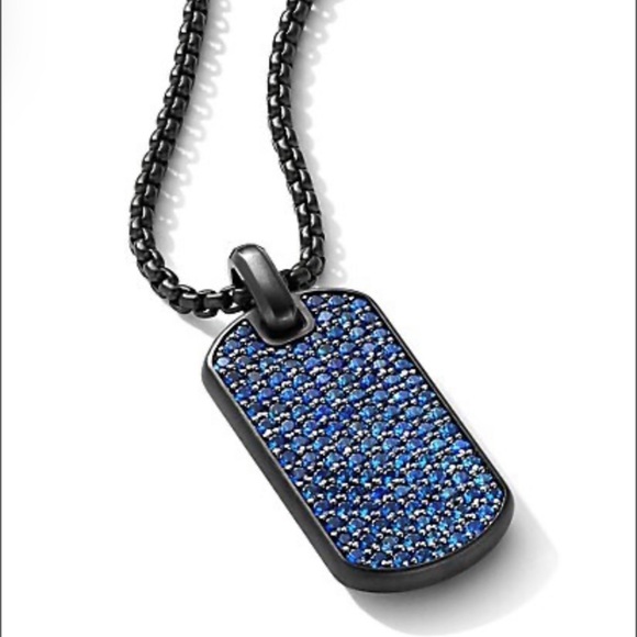 David Yurman PAVÈ Blue Sapphire Black Titanium Steel Silver Dog Tag. - Picture 3 of 15